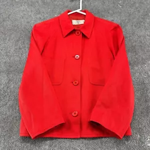 VINTAGE Valentino Jacket Womens Small? Red Miss V Cropped Crop Wool? Party 90s - Picture 1 of 11