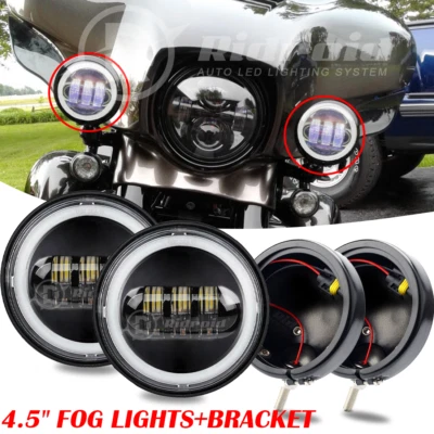 Luz antiniebla LED negra para motocicleta de 4,5" + soporte de carcasa de 4,5" para Harley Foto 1 de 4