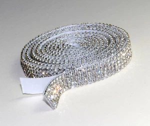 CRYSTAL Mesh Strassband SS6 Borte SELBSTKLEBEND 12mm 5 Reihen Strasssteine Band - Picture 1 of 7