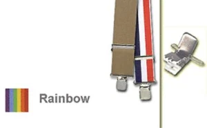 RAINBOW TERRY SUSPENDERS clown gay parade adult halloween costume red 42" - Foto 1 di 1