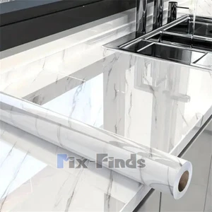 Self-adhesive 10ft White Marble Wallpaper Contact Paper Kitchen Oil-resistant US - Picture 1 of 15