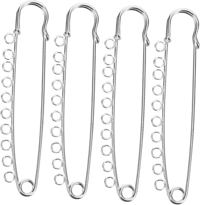 4 StüCk Silberne Sicherheitsnadeln Mit 10 LöChern, 9cm Handgefertigte Broschenna - Bild 1 von 4