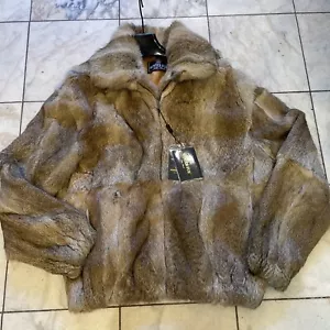 New Mens Real Natural Rabbit Fur Hood Bomber Jacket Winter Nature Fur Coat 3XL - Picture 1 of 9