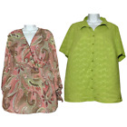 Women Lot of 2 Green and Brown Peacock Blouses Plus Sizes 18/20 22/24 Cato
