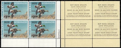 UNITED STATES 1980 Hunting Permit $7.5 Mallards-Sc#RW47-Blk x4-MNH OG - Image 1 of 3