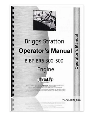 Briggs Stratton B BP BR6 300-500 Engine Operators Parts Manual SN# 300-500 Up - Image 1 of 4