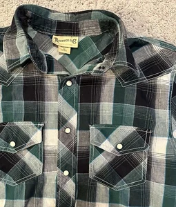 Camisa Roebuck & Co Para Hombre Pequeña Perla A Presión Manga Corta Abotonada Verde - Imagen 1 de 3