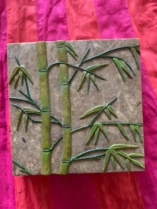 Authentic Vintage stone box collectible with bamboo design handmade in Vietnam - Picture 1 of 8