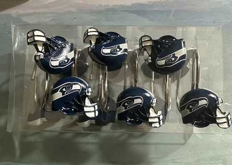 NFL Seattle Seahawks Football Helmet Shower Curtain Rings Hooks Cover