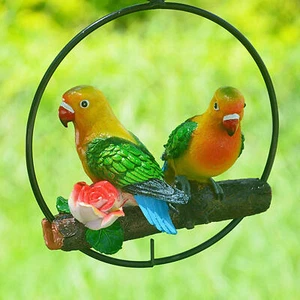 Realistic Double Parrot Statue Resin Sculpture Outdoor Garden Yard Decoration - Picture 1 of 9