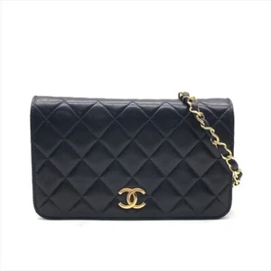 CHANEL Navy Lambskin Full Flap Mini Matelasse Pushlock Chain Shoulder Bag A8024 - Picture 1 of 10