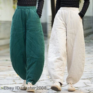 Pantalones sueltos vintage acolchados de lino de algodón estilo chniese para mujer - Imagen 1 de 26