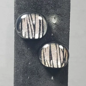 "Pendientes de botón en tono plateado negros de mediados de siglo modernista boho perforados 1,25" - Imagen 1 de 9