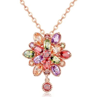 Mona Lisa Natural Peridot Morganite Rose Gold Plated Flower Necklace Pendants - Image 1 of 4