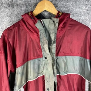 Stearns Jacket Mens Extra Large Red Gray Hooded Raincoat Windbreaker Full Zip - Picture 1 of 18