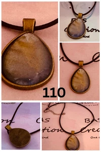 One of a kind Hand-Painted Fluid Art Teardrop Cabochon Necklace - Picture 1 of 6