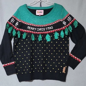 TIPSY ELVES Green and Black Christmas Holiday Sweater - Size Large - Picture 1 of 14