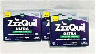 TRES NUEVAS Cajas Vick's ZzzQuil ULTRA Tabletas Una Dosis - 24 x 3 = 72 - Exp 10/27 Foto 1 de 2