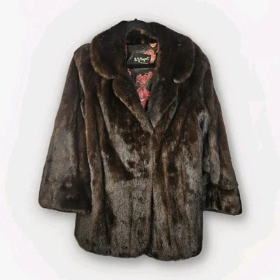 Vintage Custom Mink Fur Coat Jacket Formal Chocolate Brown Women Large Glam - Image 1 of 4