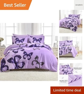 Conjunto de edredom leve de microfibra 3 peças com 2 fronhas, cama padrão borboleta - Imagem 1 de 4