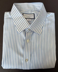 Camisa de vestir Charles Tyrwhitt para hombre 17,5-38 calce ajustado azul a rayas algodón sin planchar - Imagen 1 de 8