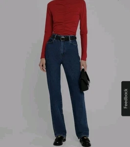 FRAME The Ruler Written Blue Denim Jeans Women's Size 34 Straight Leg High Rise - Picture 1 of 12