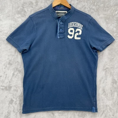Camiseta Abercrombie Para Hombre L Muscle Henley Envejecida Retro 92 Apliques Azul Foto 1 de 4