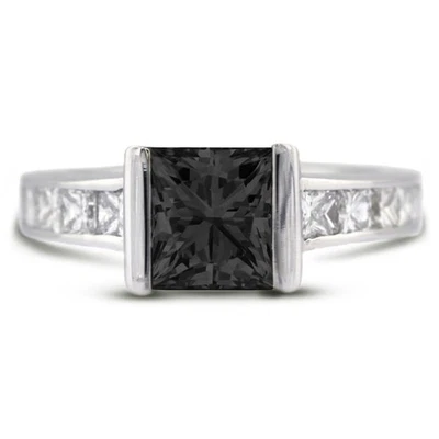 3.15ct Black Princess Natural Certified Diamonds 14k Classic Engagement Ring - Image 1 of 4