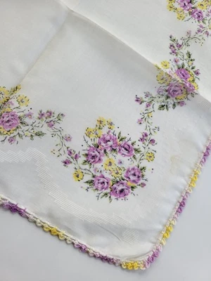 Pañuelo vintage púrpura floral con ribete para dama Foto 1 de 4