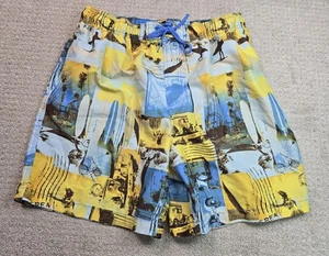 Basic Editions L Blue Yellow Surf Swim Trunks Mesh Pockets Shorts Large Postcard - Picture 1 of 13