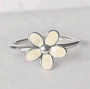 Genuine Pandora Ring - Silver Darling Daisy White Enamel Flower Ring Size 52 - Picture 1 of 5