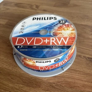Philips DVD+RW 4.7GB Disc 120Min 4x Speed Spindle Tub Rewritable Blank Discs - Afbeelding 1 van 9