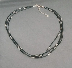 Silpada 925 Sterling Silver CZ Cubic Zirconia Black Multi Strand Corded Necklace - Picture 1 of 12