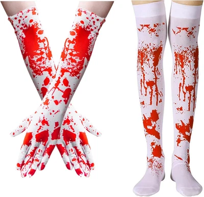 Halloween Blutige hohe Socken Blut Handschuhe Langarm Volle Finger Strümpfe - Bild 1 von 4
