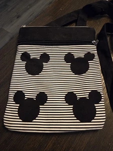 Disney Parks Authentic Original Mickey Mouse Black/White Stripes Crossbody Purse - Picture 1 of 5