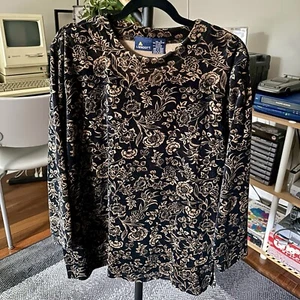 80s Vintage LizSport Oversized Velvet Black & Gold Blouse - Picture 1 of 6