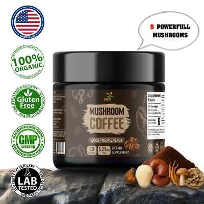 Café de setas orgánico 9 mezcla adaptógena de setas 150 g 30 porciones Foto 1 de 4