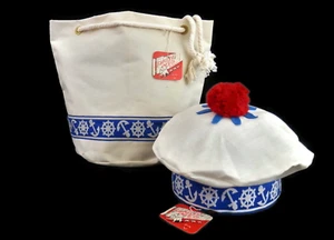 Vintage 50er Jahre Maritim Beanie Mütze & Bucket Bag von Cristy MFG. Co. Deadstock Neu mit Etikett - Bild 1 von 16
