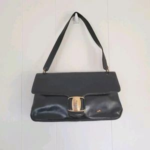 Salvatore Ferragamo Vintag Schleife Vara Schultertasche Leder schwarz mittlere Geldbörse Klappe - Bild 1 von 13