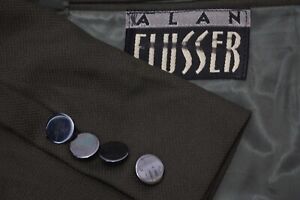 Alan Flusser Bespoke Green Metal Button Double Breasted Wool Sport Coat 46L