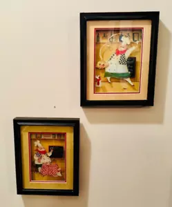 Par de imágenes de caja de sombras 3D de chefs italianos regordetes de arte enmarcado colorido de colección - Imagen 1 de 5