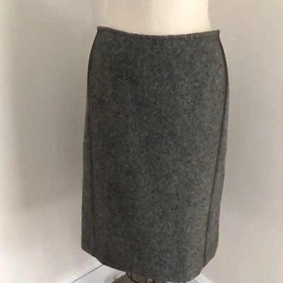 Max Mara Women's Gray Wool Pencil Skirt Leather Trim Chunky Pockets Italy 12 48 - Image 1 of 3