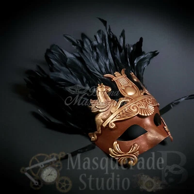 Mens Hercules Roman Warrior Feathered Venetian Masquerade Mask [Red/Gold] - Image 1 of 4