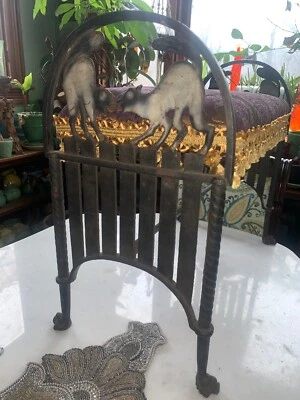 Antique Black Cat Gothic Cast Iron Chair Bench Stool Vintage Ball & Claw Feet - Image 1 of 4