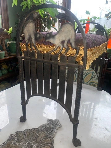 Antique Black Cat Gothic Cast Iron Chair Bench Stool Vintage Ball & Claw Feet Cover