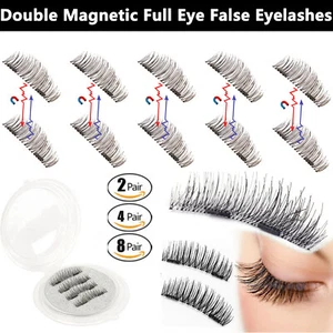 Double Magnetic Eyelashes 3D Reusable False Magnet Eye Lashes Extension Natural - Picture 1 of 12