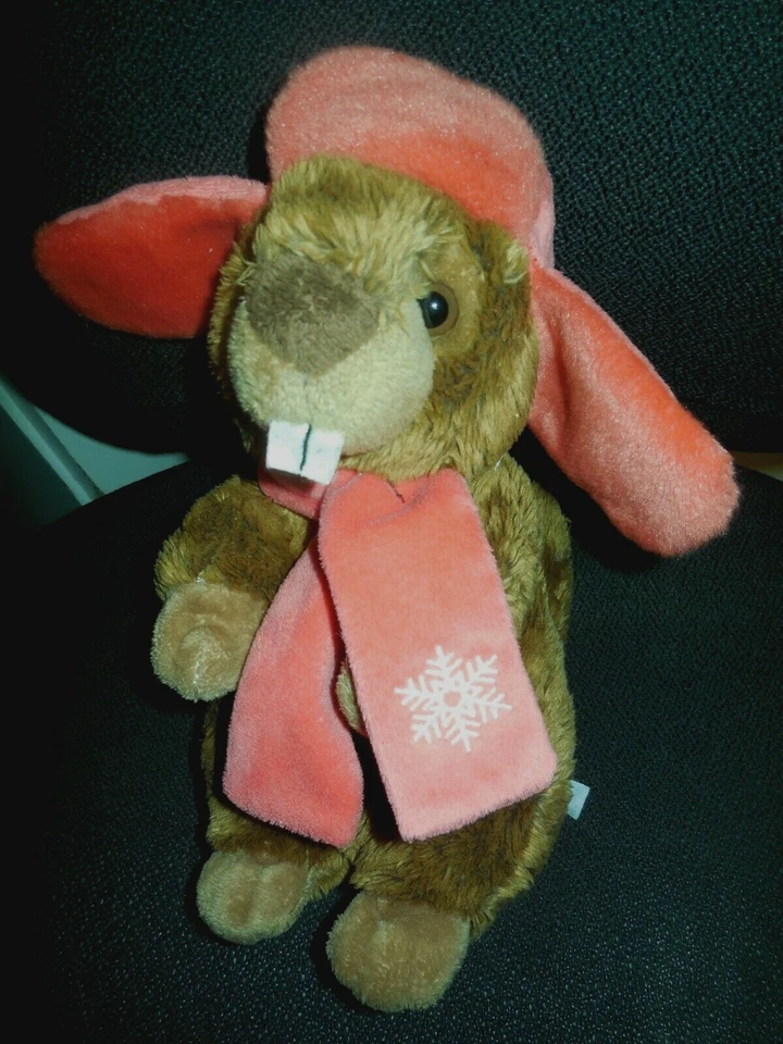 doudou peluche marmotte bonnet écharpe rouge LOVY PELUCHES 26cm - Photo 1/1