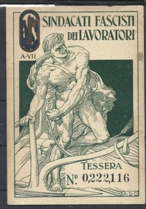 1945 TESSERA CONFEDERAZIONE NAZIONALE DEI SINDACATI FASCISTI DELL AGRICOLTURA - Foto 1 di 2