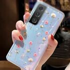 For Samsung S21 S20 FE A21S A51 A71 Pressed Real Glitter Real Flower Case Cover