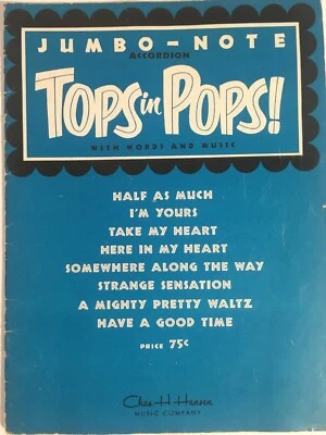 Accordion  Vintage Sheet Music 1952 Tops in Pops Jumbo Note  - Image 1 of 4